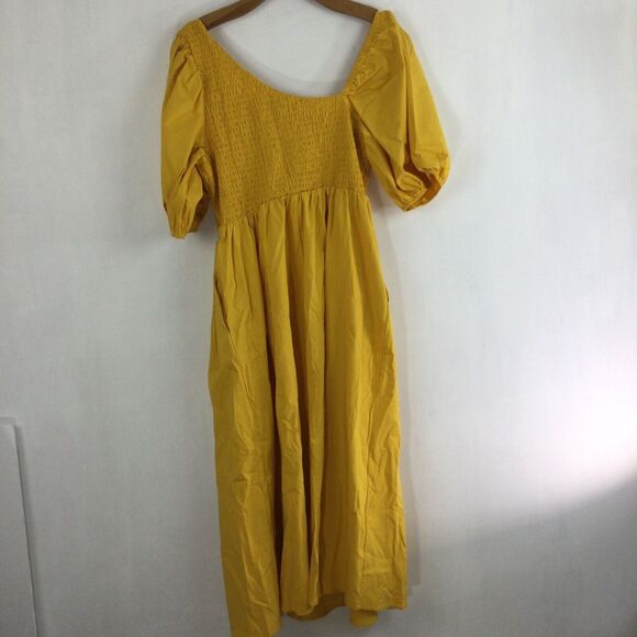 Eloquii Womens Smocked Bodice Asymmetrical Neck Preppy Boho Midi Dress Yellow 22 - Picture 8 of 11